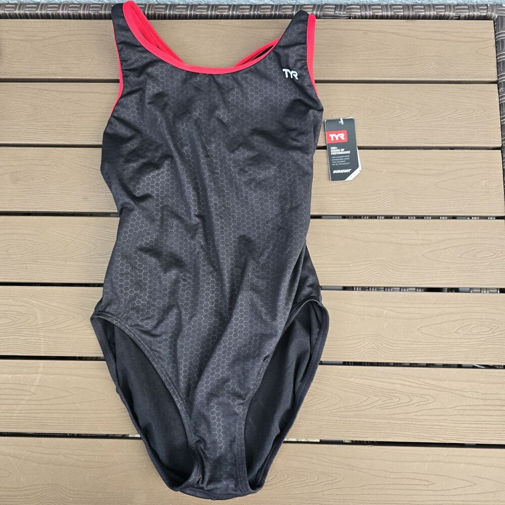 TYR Durafast Elite Women's Hexa Maxfit Black/red One Piece Swim Sz 40 New